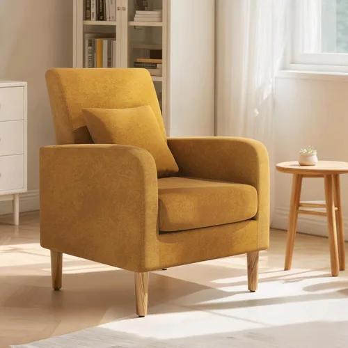 Miniatura 11 de Magshion Silla decorativa Mid-Century para dormitorio, cómoda silla de lectura para sala de estar, sillón tapizado de tela de lino, sofá individual