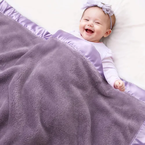 Pro Goleem Manta de vellón para bebé con ribete satinado de 2 pulgadas, manta de felpa suave para niños y niñas para bebés, color morado, 30 x 40