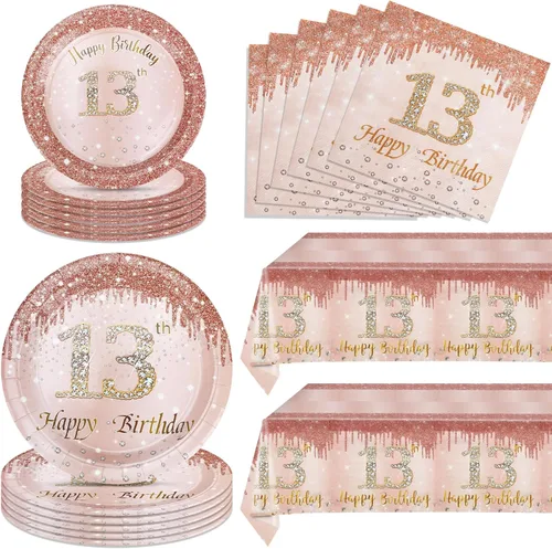 Miniatura 17 de 62 piezas de decoraciones de cumpleaños número 21 para niñas y ella, suministros de fiesta de cumpleaños de oro rosa incluyen 40 platos, 20