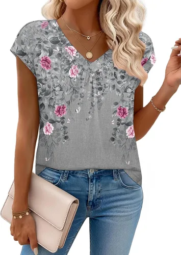 Miniatura 9 de Zeagoo Camisetas de manga corta con cuello en V para mujer, ropa de negocios, ropa de trabajo, ropa de moda