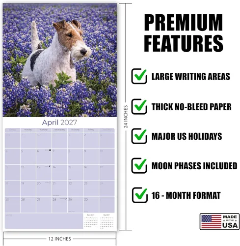 Miniatura 4 de Calendario 2025 2026 de Fox Terrier de Pelo Duro - Calendario mensual de pared de raza de perro, 12 x 24 pulgadas, abierto, papel grueso sin Fox
