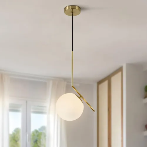 Miniatura 12 de BOKT Lámpara colgante de globo moderna de mediados de siglo con 2 luces minimalista de oro cepillado iluminación colgante de isla de cocina Lámpara