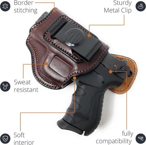 Miniatura 7 de PH - Funda de cuero genuino para pistola Walther PK380, funda de cuero táctica Iwb, funda de cuero oculta, cómoda apéndice de transporte diario