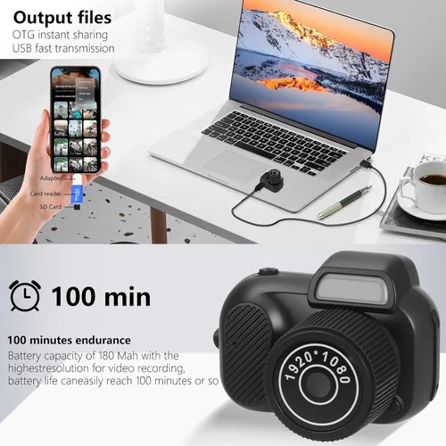 Miniatura 6 de Mini cámara con llavero, FHD 1080p 8MP Mini cámara digital con tarjeta SD de 32 GB, pantalla HD de 0.96 pulgadas, duración de la batería de 100 Negro