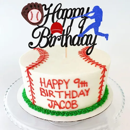 Miniatura 6 de 1 pieza de decoración para pastel de cumpleaños feliz con temática de béisbol, jugador de béisbol de purpurina, decoración temática deportiva para P5