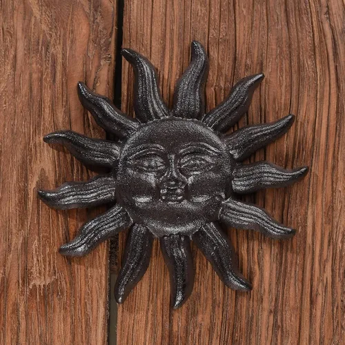 Miniatura 6 de BRASSTAR Hierro fundido 7.9 '' Sun Face Wall Decor Sun Art Escultura Colgante de pared para el hogar Jardín Casa Patio Tienda TQGJPT503