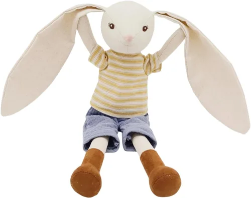 Miniatura 5 de Peluche de conejo de 15 pulgadas para bebé, muñeca de juguete de peluche, con camiseta y pantalones a rayas, lindo juego de muñeca para niñas de 3