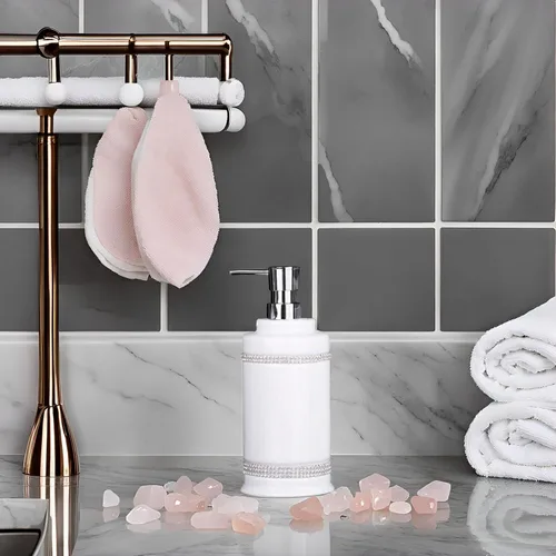 Miniatura 4 de Botella dispensadora de jabón de mano de 17 onzas líquidas y loción, de cerámica, color blanco para cocina, baño, encimera, lavandería, capacidad