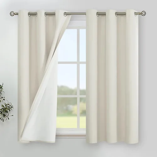 Miniatura 31 de YoungsTex - Cortinas de lino beige 100% opacas para dormitorio de 63 pulgadas de largo, cortinas cortas con aislamiento térmico y ojales