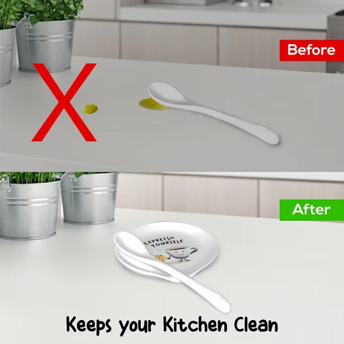 Miniatura 6 de Soporte para cuchara de cerámica blanca de 4 pulgadas con cuchara, soporte para cuchara de café para cocina, accesorios de barra de café, soporte