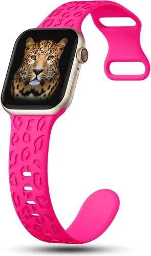Miniatura 3 de CreateGreat Bandas Grabadas Compatibles con Apple Watch de 40mm 41mm 38mm 42mm 44mm 45mm 46mm 49mm, Correa de Silicona Suave con Patrón de Leopardo