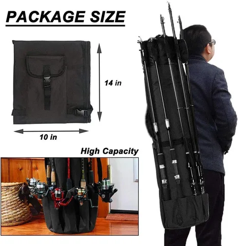 Miniatura 4 de Bolsa de caña de pescar multifunción - Funda impermeable para carrete de caña, bolsa de transporte de lona duradera, gran regalo de almacenamiento