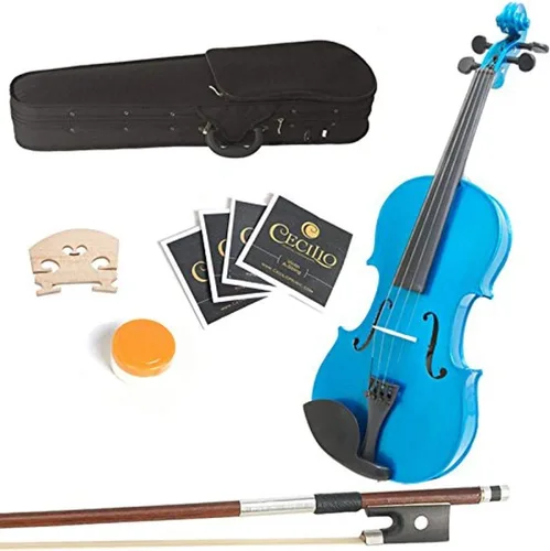 Miniatura 10 de Mendini by Cecilio Juego de viola de madera maciza de 14 pulgadas para principiantes, kit de viola acústica tallada a mano con estuche rígido, arco