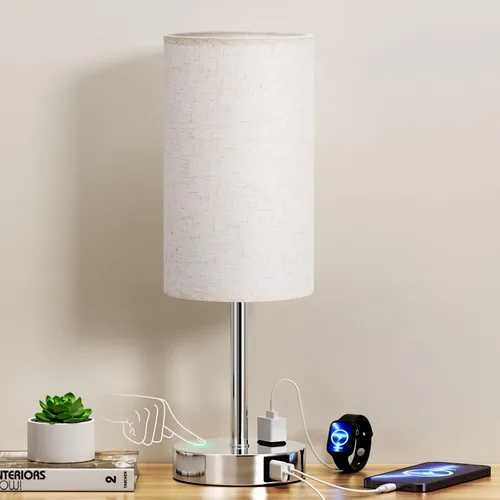 Miniatura 10 de Lámparas de mesita táctiles negras para niñas - Lámpara de noche pequeña con puertos de carga USB-C y USB, lámpara de mesa de control de 3 vías