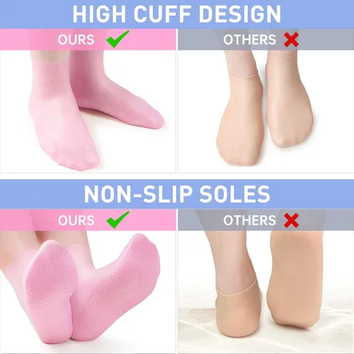 Miniatura 8 de 2 pares de calcetines largos de silicona, calcetines hidratantes, calcetines de gel suaves para pies secos y agrietados, cómodos para uso nocturno