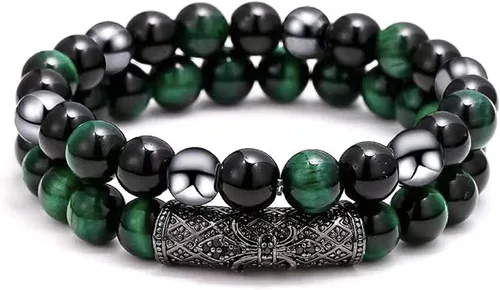 2 pulseras de triple protección, ojo de tigre natural, obsidiana negra y hematita, cuentas de 0.315 in para hombres y mujeres, regalo de pulsera de
