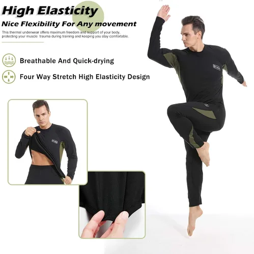 Miniatura 3 de Conjunto de ropa interior térmica para hombre forro polar de invierno capa base de pantalones largos secado rápido térmico para caza esquí