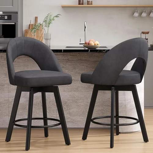 Miniatura 11 de YaFiti Taburetes de bar de altura de mostrador de 24 pulgadas, taburetes de bar giratorios ergonómicos con respaldo curvado con asiento de piel
