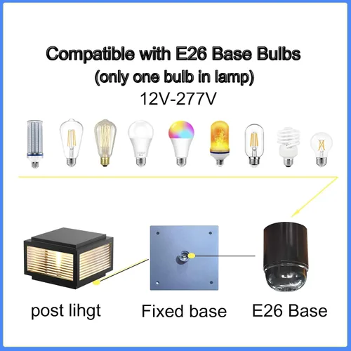 Miniatura 3 de Luz de poste para exteriores de 12 x 12 pulgadas, luz de columna, lámpara de columna con cable de 110-240 V (12-36 V bombilla de reemplazo), luz