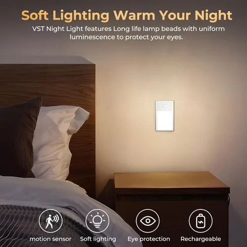 Miniatura 2 de VST Luz nocturna con sensor de movimiento, luces de escalera recargables con instalación de succión magnética para interiores, dormitorio, pasillo