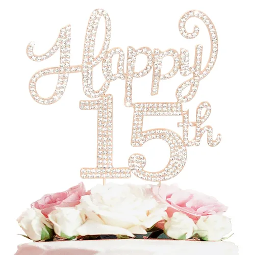 Miniatura 24 de LASKYER Decoración de feliz cumpleaños número 10, decoración de pastel de diamantes de imitación dorados de 10º cumpleaños – Letrero de metal