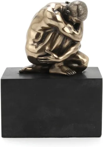 Veronese Design Estatuilla masculina llorona desnuda de 4 3/8 pulgadas de alto en zócalo de resina fundida en frío, escultura de arte corporal de