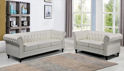Miniatura 25 de Container Furniture Direct Teressa - Juego de sofá Chesterfield de piel sintética de 2 piezas para sala de estar, apartamento u oficina, incluye