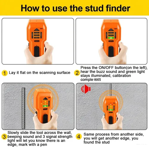 Miniatura 4 de Escáner de pared con buscador de pernos, sensor detector de madera y metales para pared de 3/4 de pulgada de grosor (ST102-naranja)