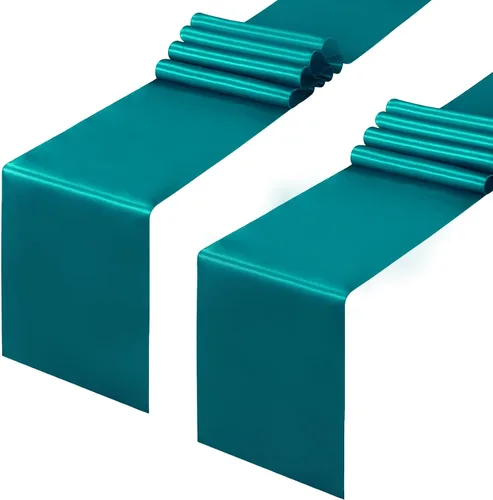 Miniatura 53 de Horbaunal - Juego de 12 caminos de mesa de satén azul claro de 12 x 108 pulgadas, caminos de mesa suaves para bodas, banquetes, fiestas de cumpleaños