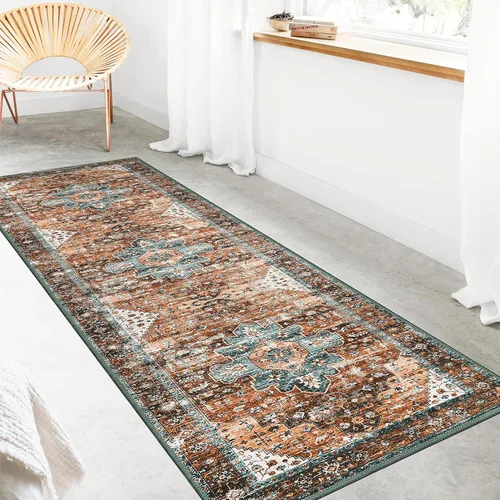 Miniatura 7 de Moynesa Alfombras Lavables para Pasillos, Alfombra Bohemia de 2'6"x8' Antideslizante Ultra-Delgada, Alfombra Larga Vintage Oriental con Medallón