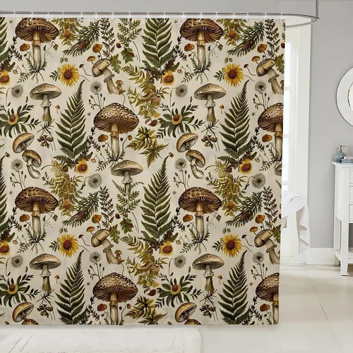 Miniatura 37 de Castle Fairy Cortinas de ducha con hojas de ginkgo, cortina de baño botánica de naturaleza verde, tela de plantas de acuarela, juego de decoración