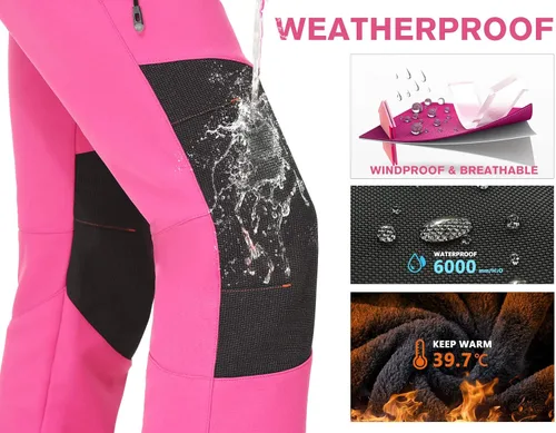 Miniatura 2 de IUGA Pantalones de nieve para mujer, impermeables, aislados, softshell, con forro polar, para snowboard, 4 bolsillos