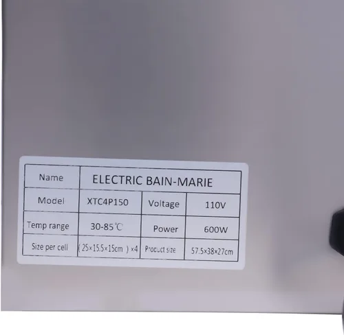 Miniatura 6 de Calentador eléctrico comercial de alimentos de 16.8 cuartos de galón, 600 W, mesa de vapor de 4 bandejas, encimera de buffet Bain Marie de acero
