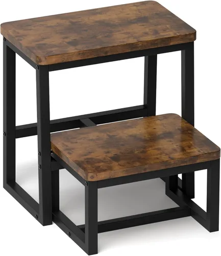 Taburete de Paso para Adultos y Niños, Soporta hasta 227 kg, 3 en 1 Taburete de Madera Resistente de 2 Escalones para Cocina/Baño/Camas Altas, Marco