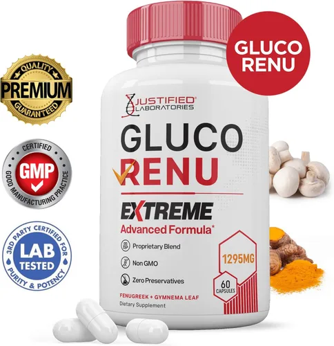 Miniatura 2 de Gluco Renu Extreme 1295MG Glyco Support Píldoras Fórmula Advacned Gluo Renew Soporte de glucógeno formulado con cúrcuma berberina resveratrol ajo