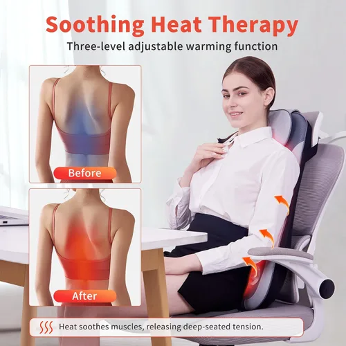 Miniatura 4 de Shiatsu - Masajeador de espalda con función de calor y enfriamiento, masajeador de silla con amasado, rodamiento y vibración para alivio del dolor