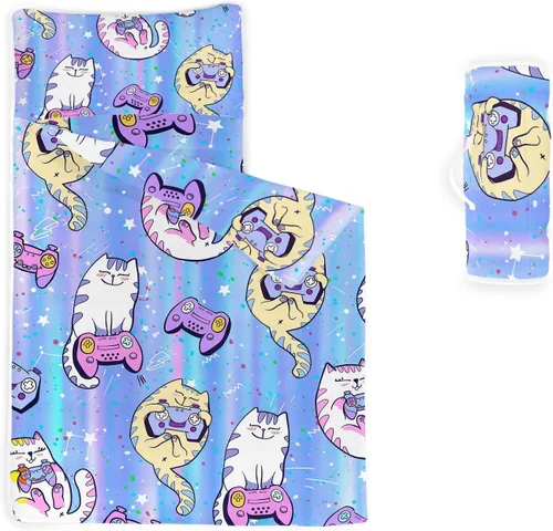 Miniatura 9 de Tapete para siesta – Saco de dormir de animales con almohada extraíble – Juego de ropa de cama para guardería y fiestas de pijamas, preescolar
