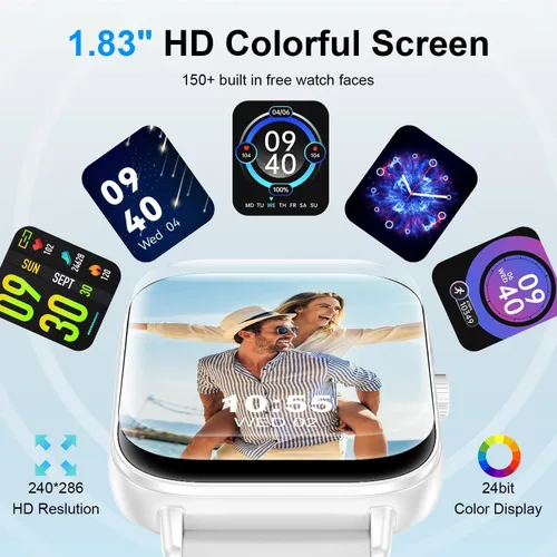 Miniatura 4 de Reloj inteligente para mujeres y hombres, reloj inteligente con pantalla táctil HD de 1.83 pulgadas con llamadas Bluetooth, hacer llamadas, Blanco