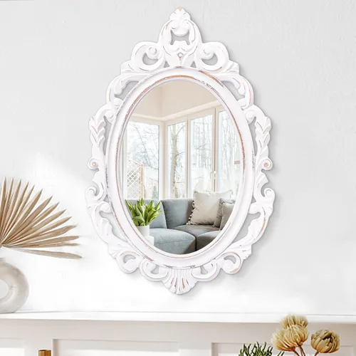 Espejo de pared ovalado estilo barroco, espejos vintage para colgar en la pared, de madera, Arendahl, espejo tradicional decorativo para baño, Blanco