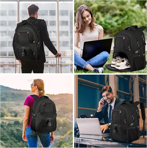 Miniatura 6 de ZUBOND Mochila con compartimento para zapatos para hombres y mujeres, mochila de viaje para laptop de 17.3 pulgadas con puerto USB, mochila