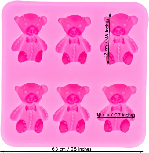 Miniatura 2 de Lindo oso de peluche sentado en 3D con moño, molde de silicona para hacer dulces, postres de goma de mascar, pudín de cristal, decoración