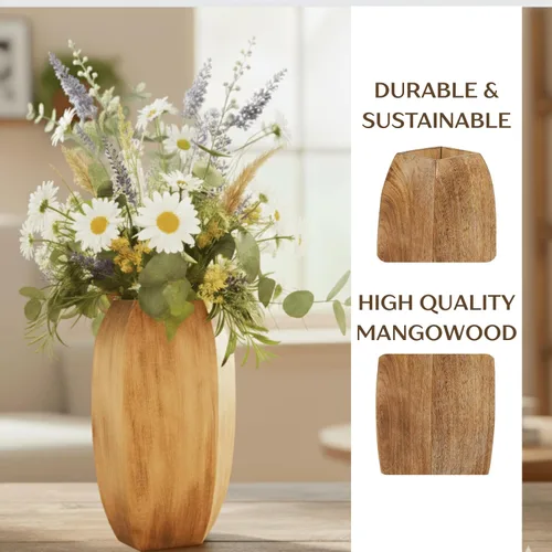 Miniatura 3 de Mela Artisans Jarrón de madera de mango de 12 pulgadas Florero decorativo de madera Granja rústica Medio quemado Centro de mesa para sala