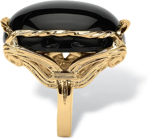 Miniatura 2 de Palm Beach Jewelry - Anillo de almohada con cabujón de ónix negro natural chapado en oro amarillo de 14 quilates