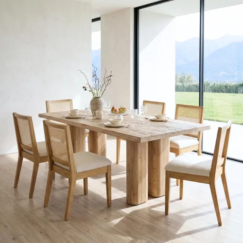 Miniatura 11 de Juego de 6 sillas de comedor de ratán, sillas de cocina de granja con respaldo de bastón, sillas de comedor tapizadas, cómodas sillas laterales