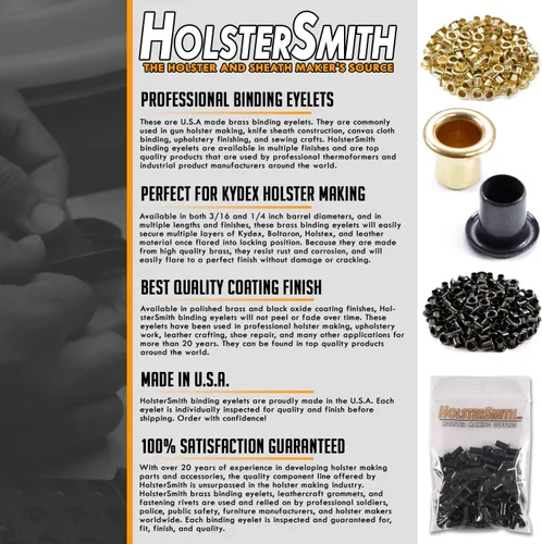 Miniatura 6 de [Paquete de 100] HolsterSmith Ojales recubiertos negros – (#6-9 de longitud) – (3/16 pulgadas de diámetro) – (fabricados en Estados Unidos) – Negro