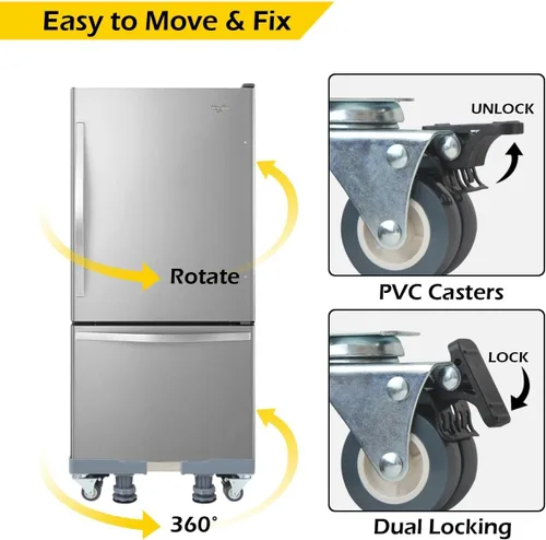 Miniatura 3 de MaxWorks Dolly ajustable para muebles con 4 ruedas de doble bloqueo, soporte base universal para lavadora, transportador de electrodomésticos