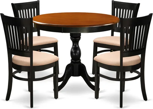 Miniatura 16 de East West Furniture AMVA3-BCH-C - Juego de mesa de comedor moderno de 3 piezas que contiene una mesa de cocina redonda con pedestal y 2 sillas