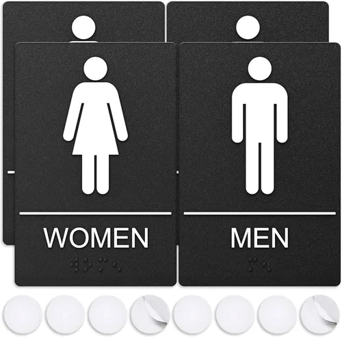 Miniatura 13 de ASSURED SIGNS - Letrero de baño para negocios, 9 x 6 pulgadas, 1 paquete Cumple con la ADA, texto elevado con braille, letrero de baño premium
