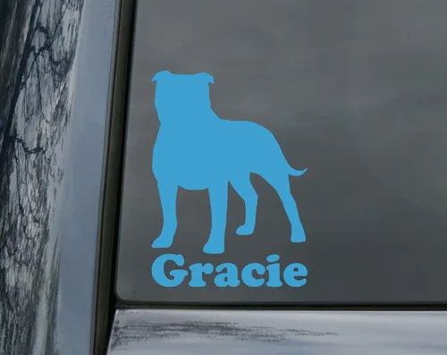 Miniatura 3 de Gris - American Staffordshire Terrier con nombre personalizado, calcomanía de vinilo Amstaff Pitbull Pit Bull Dog Puppy - Adhesivo troquelado - 5.5