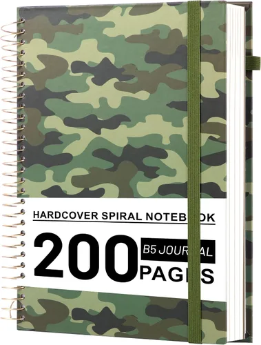 Miniatura 10 de Yoment Cuaderno de espiral B5 con bolsillos para carpeta, 200 páginas de tapa dura, diario de rayas universitarias, papel grueso de 3.53 oz/m²
